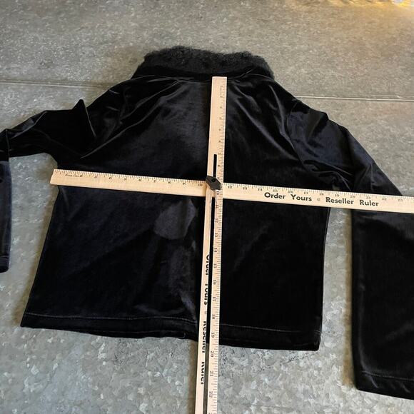 Vintage 90s Y2K Girly Girl Faux Fur Velour Cardigan Sweater Small Black Velvet - Picture 8 of 10